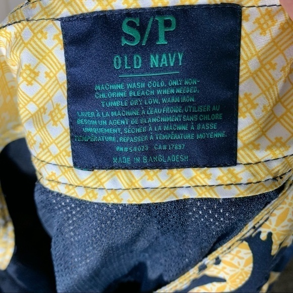 old Navy Swim Surf Board Cargo Style Shorts Hawaiian Vibes Navy Blue Yellow - Picture 9 of 10